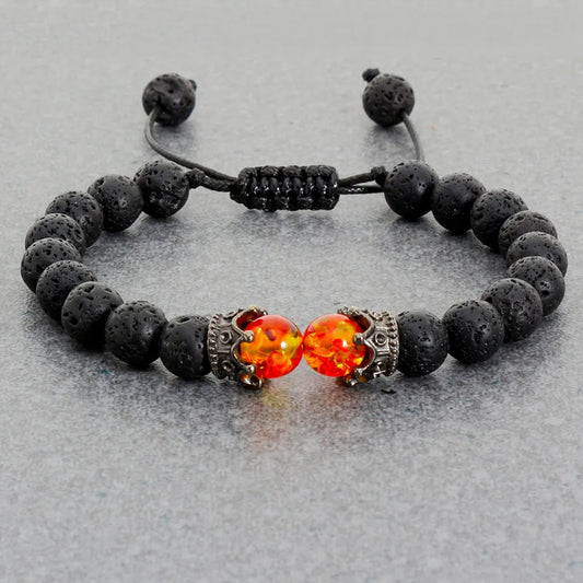 Black Lava Stone Crown Charm Tiger Eye Beads Handmade Bracelets